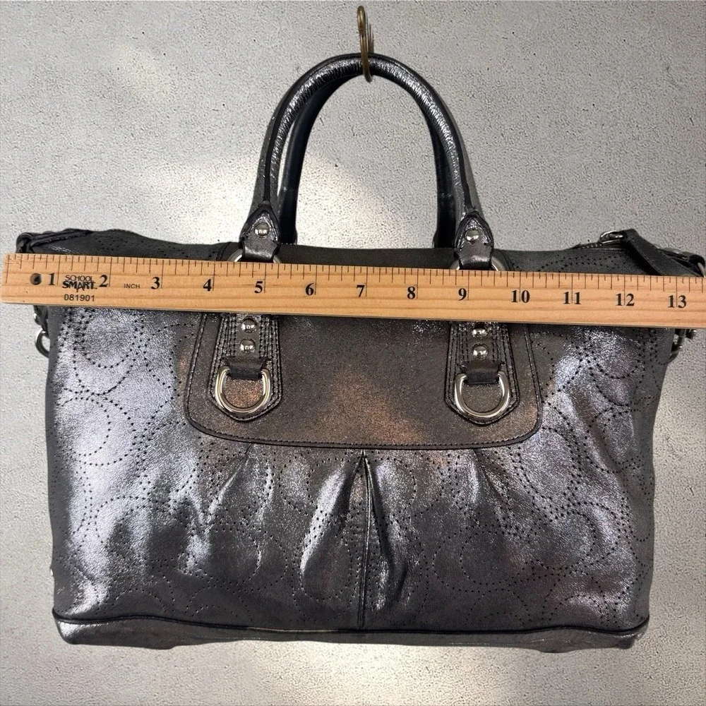COACH Ashley Perforated Metallic Gray Leather Satchel Handbag F17130 Y2K 13x8x5